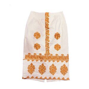 Anthropologie Verona Embroidered Midi Ivory Summer Casual Pencil Skirt Sz 2 NWT